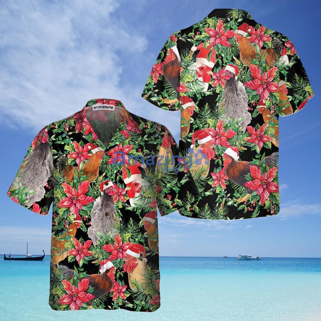 Funny Chicken With Christmas Plants Hawaiian Shirt - Funny Chicken With Christmas Plants Hawaiian Shirt