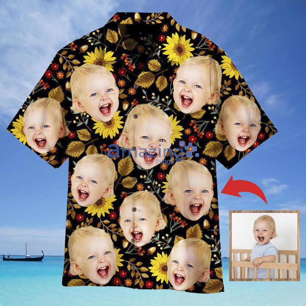 Funny Face Autumn Sunflowers Thanksgiving Custom Face Hawaiian Shirt - Funny Face Autumn Sunflowers Thanksgiving Custom Face Hawaiian Shirt