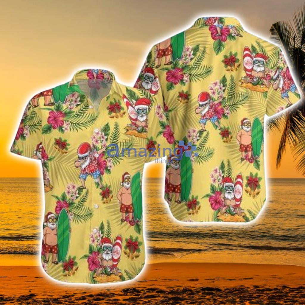 Funny Santa Claus Surfing Yellow Hawaiian Shirt - Funny Santa Claus Surfing Yellow Hawaiian Shirts_2991