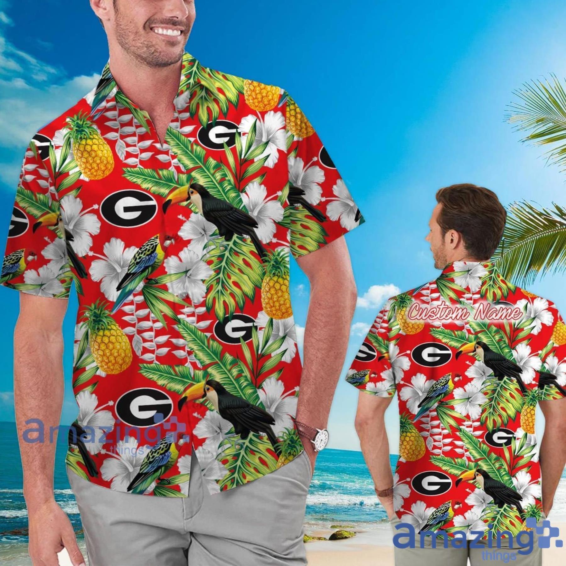 Georgia Bulldogs Custom Name Pineapple Parrot Floral Tropical Hawaiian Shirt Product Photo 1