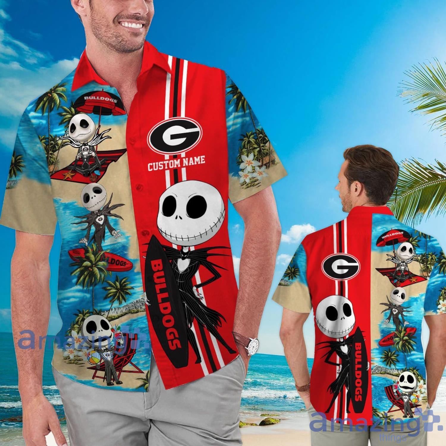 Georgia Bulldogs Jack Skellington Halloween Gift Custom Name Hawaiian Shirt Product Photo 1