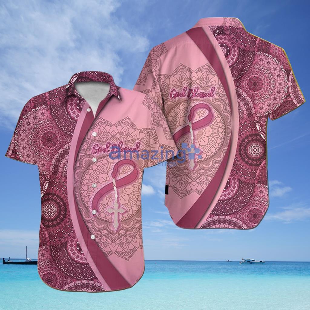 God Blessed Breast Cancer Mandala Women Hawaiian Shirt - God Blessed Breast Cancer Mandala Women Hawaiian Shirt