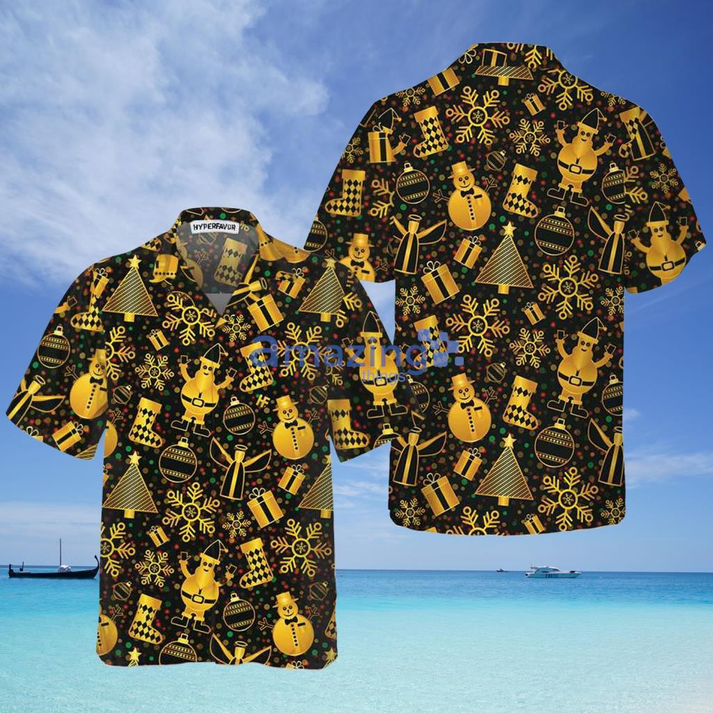 Golden Christmas Elements Hawaiian Shirt - Golden Christmas Elements Hawaiian Shirt