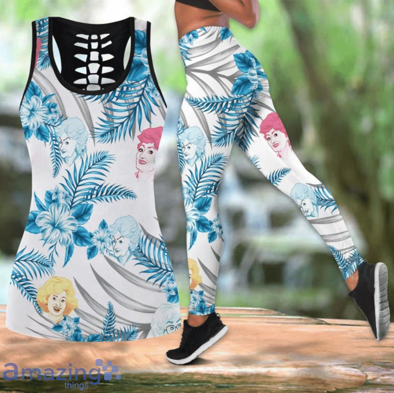 Golden Girl Old Film Tropical Combo Hollow Tank Top And Leggings For Women Product Photo 1
