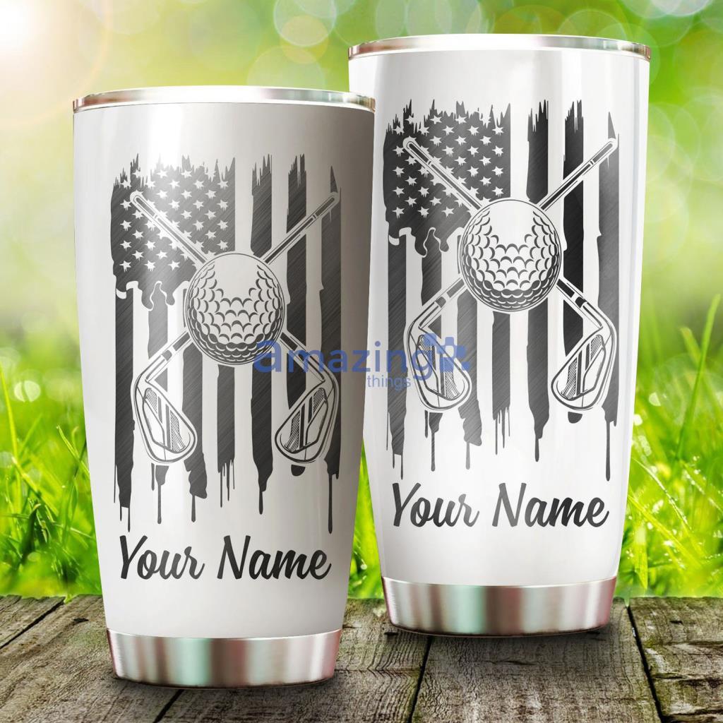 Golf Ball Clubs American Flag Patriot Custom Name Tumbler - Golf Ball Clubs American Flag Patriot Custom Name Tumbler