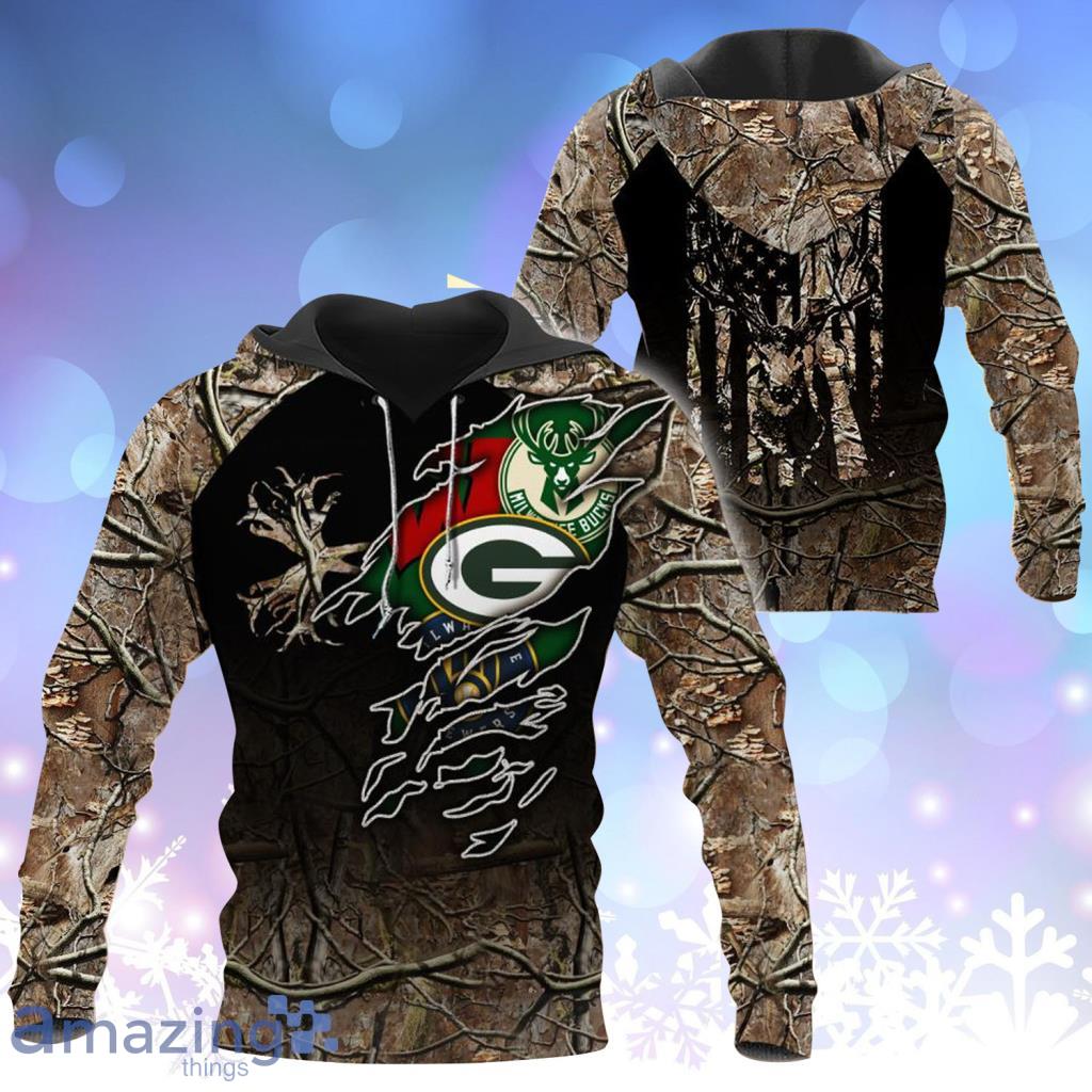 Green Bay Pack NFL Logo Sport Teams Favorite Hunting Camo 3D Hoodie