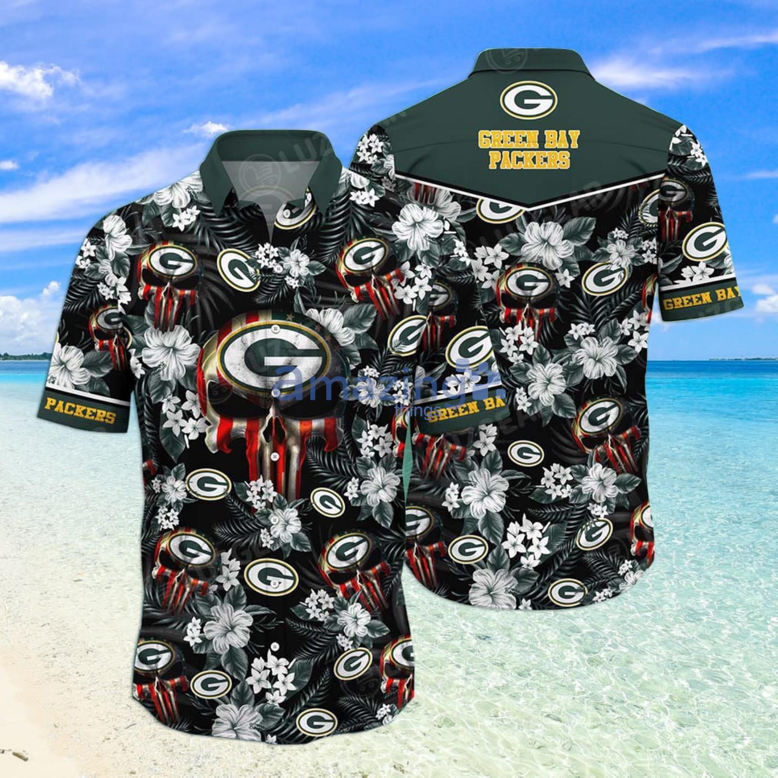 Green Bay Packers NFL Skull Tropical Flower Hawaiian Shirt