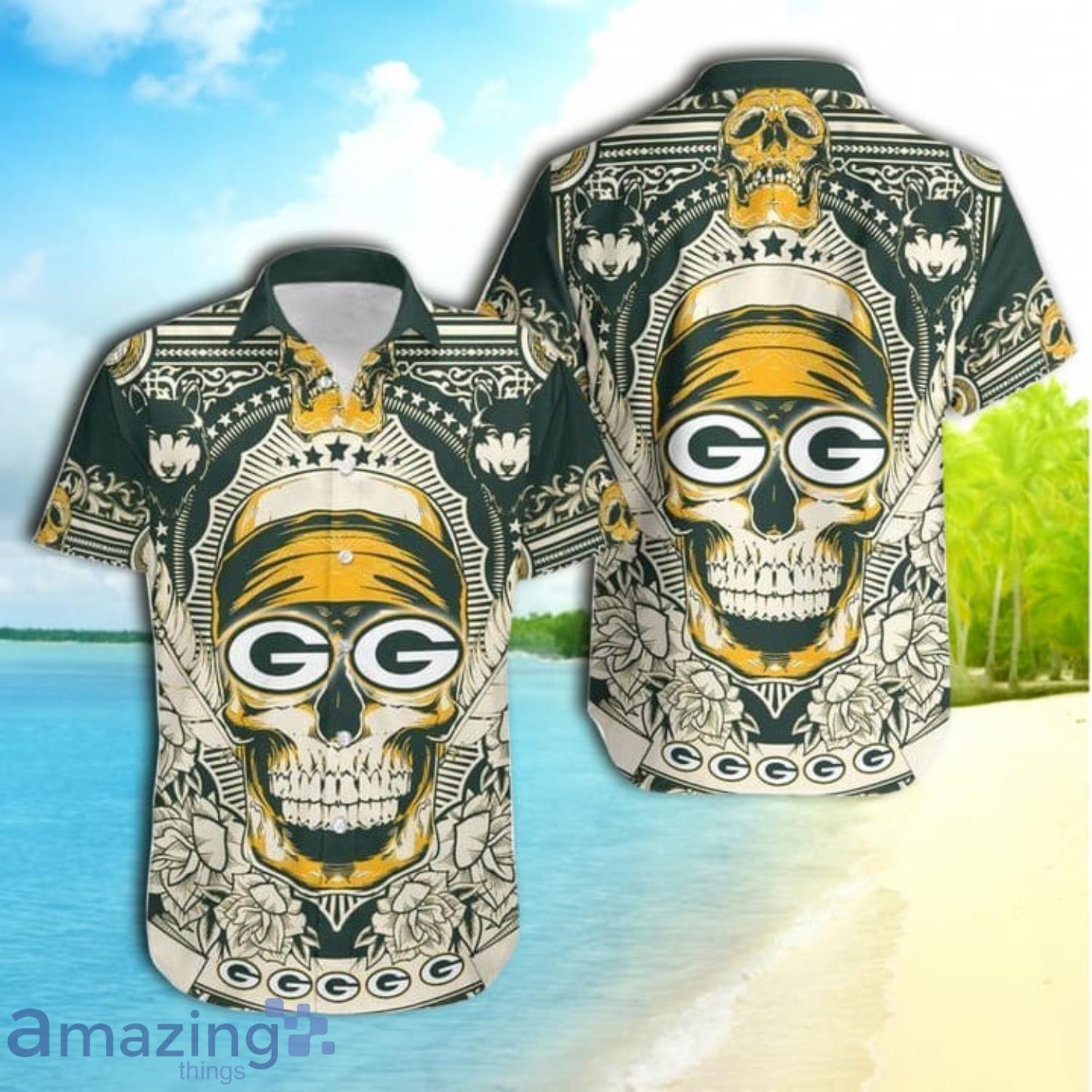 Green Bay Packers Nfl Football The Champion Skull Strong Design Hawaiian  Shirt And Beach Short Gift For Men Women