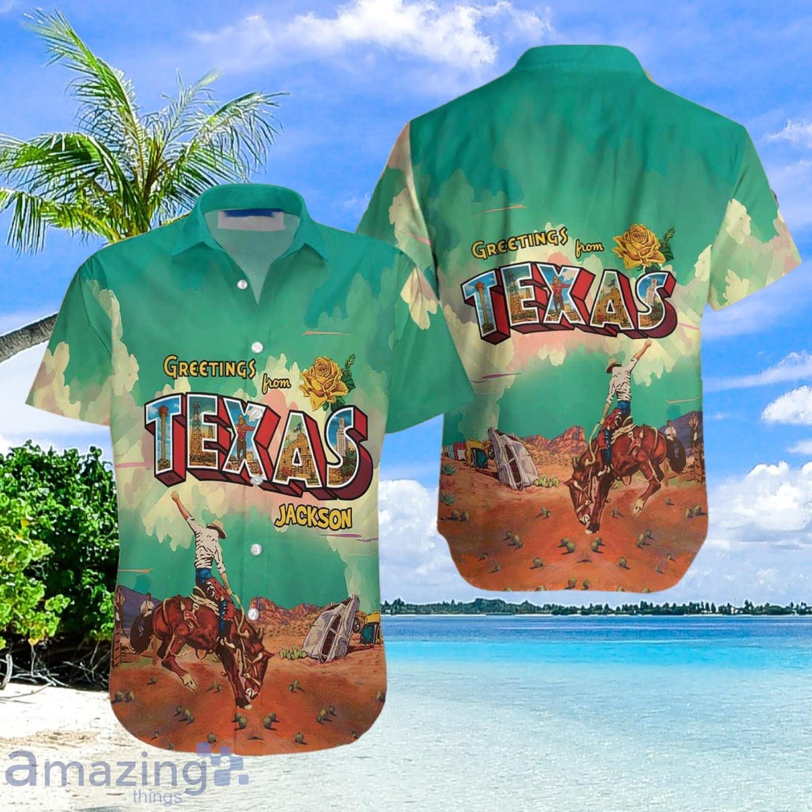 Greetings From Texas Custom Name Aloha Hawaiian Shirt Summer Gift Product Photo 1