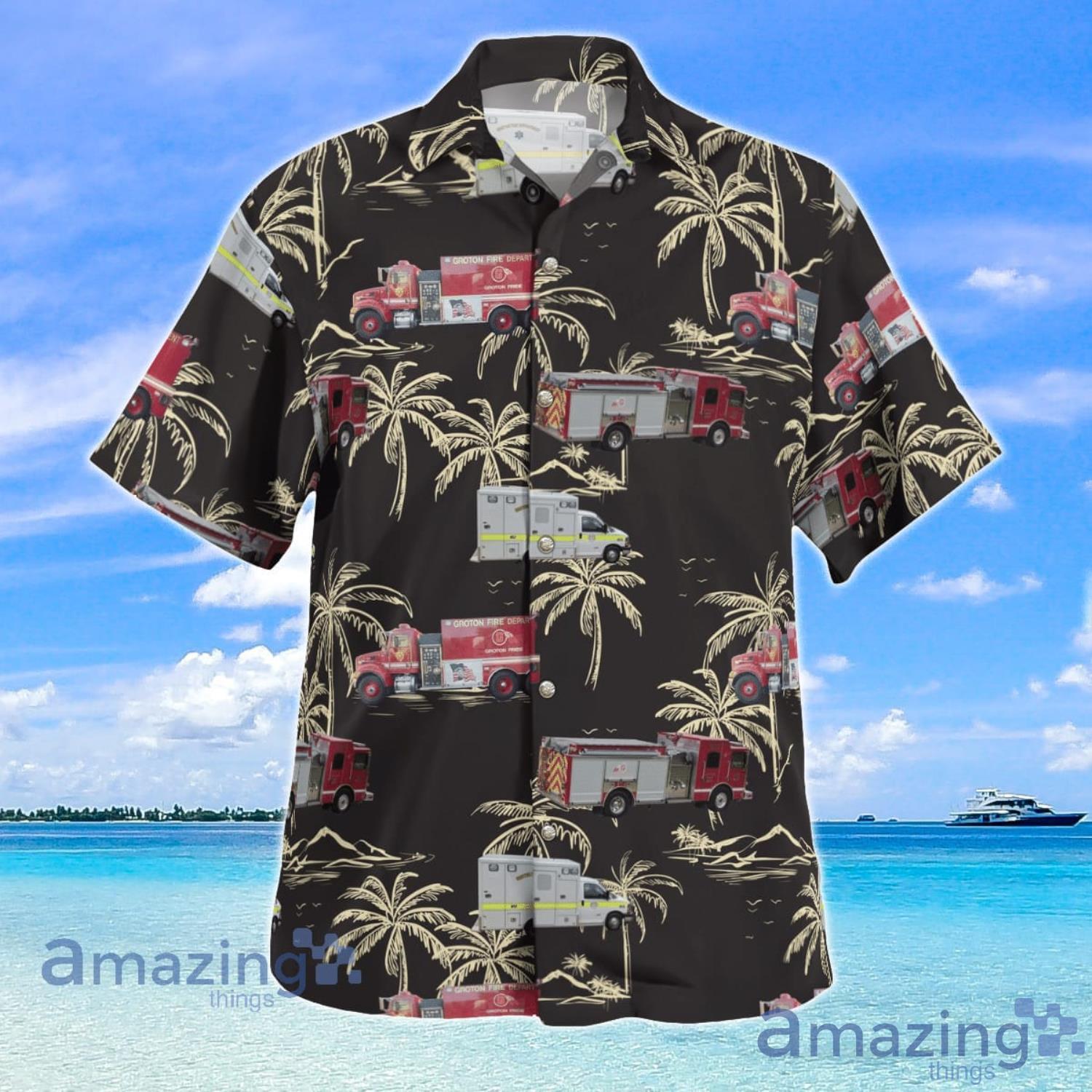 Gronton Fire Department Aloha Summer Gift Black Hawaiian Shirt image Gronton Fire Department Aloha Summer Gift Black Hawaiian Shirt Product Photo 2