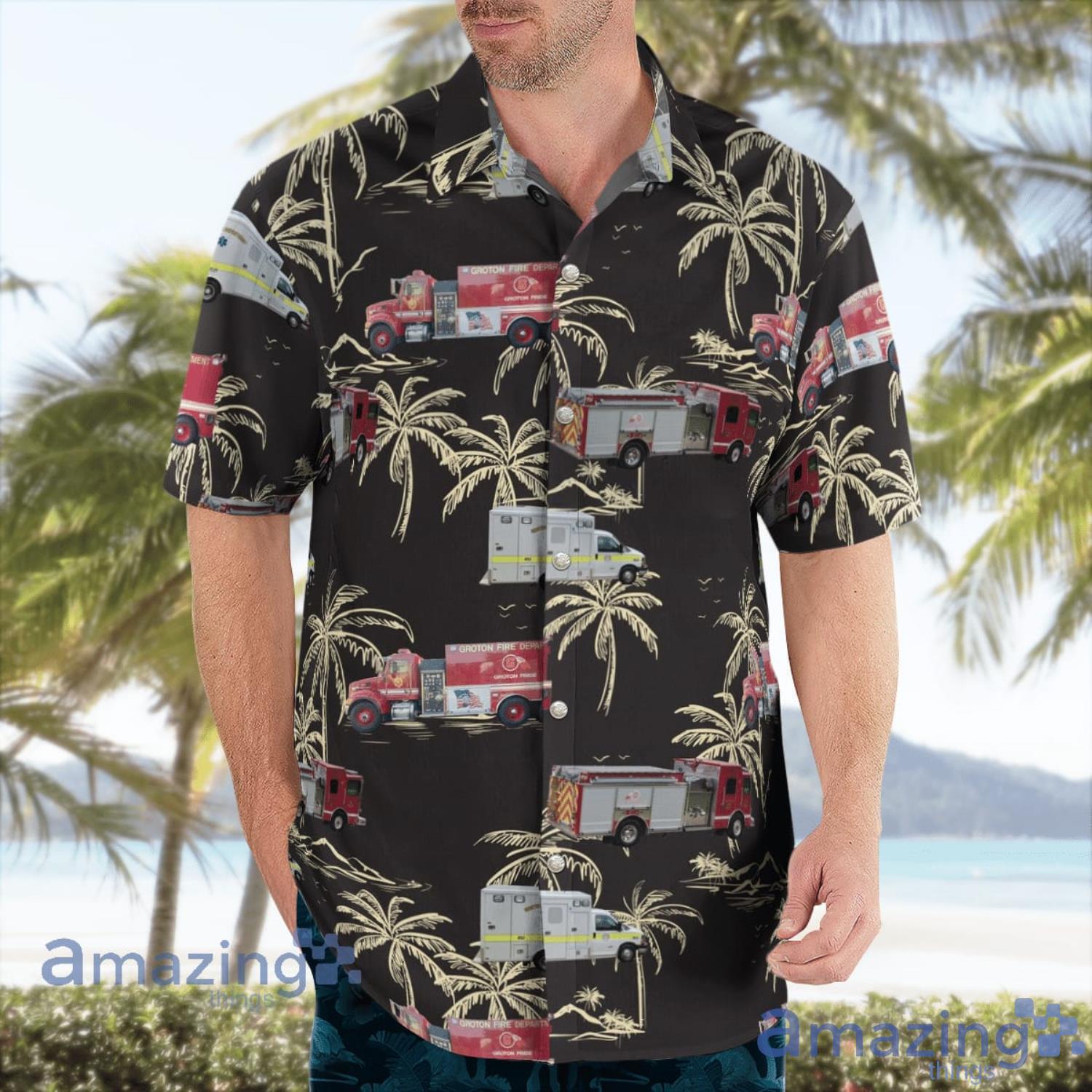 Gronton Fire Department Aloha Summer Gift Black Hawaiian Shirt image Gronton Fire Department Aloha Summer Gift Black Hawaiian Shirt Product Photo 3