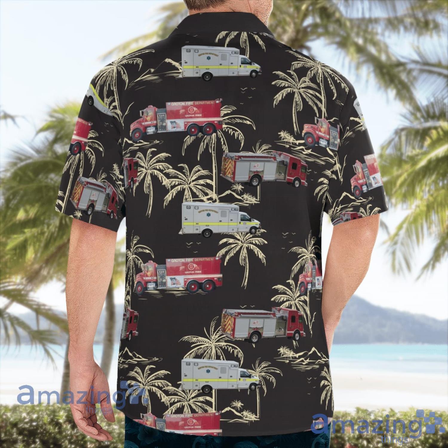 Gronton Fire Department Aloha Summer Gift Black Hawaiian Shirt image Gronton Fire Department Aloha Summer Gift Black Hawaiian Shirt Product Photo 4