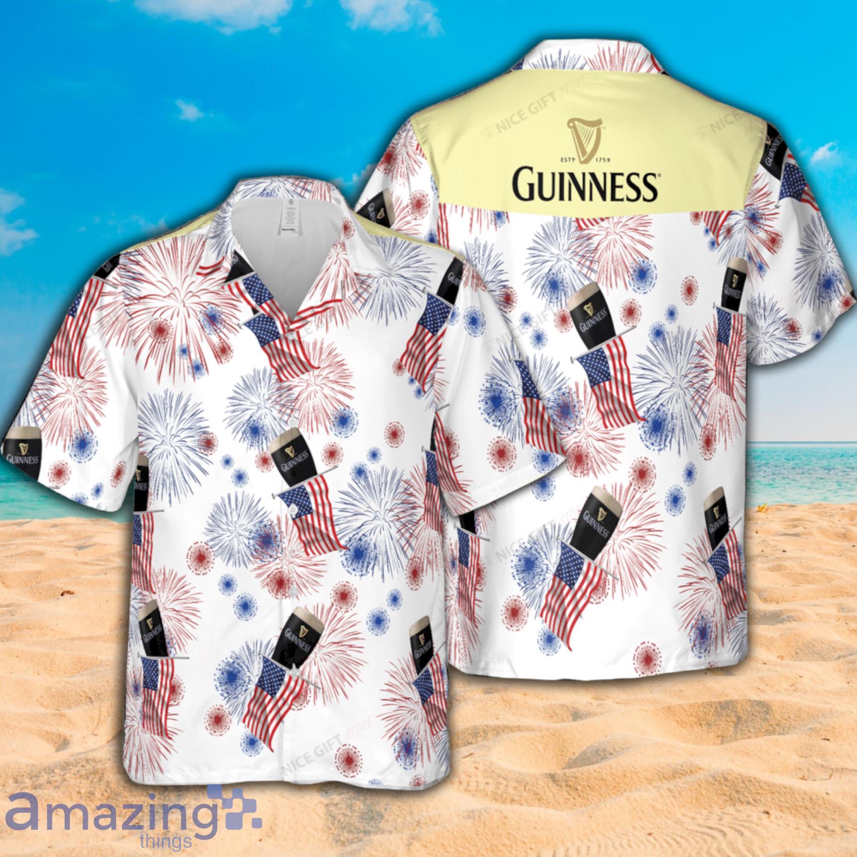 Guinness American Flag Fireworks Short Sleeve Hawaiian Shirt Product Photo 1