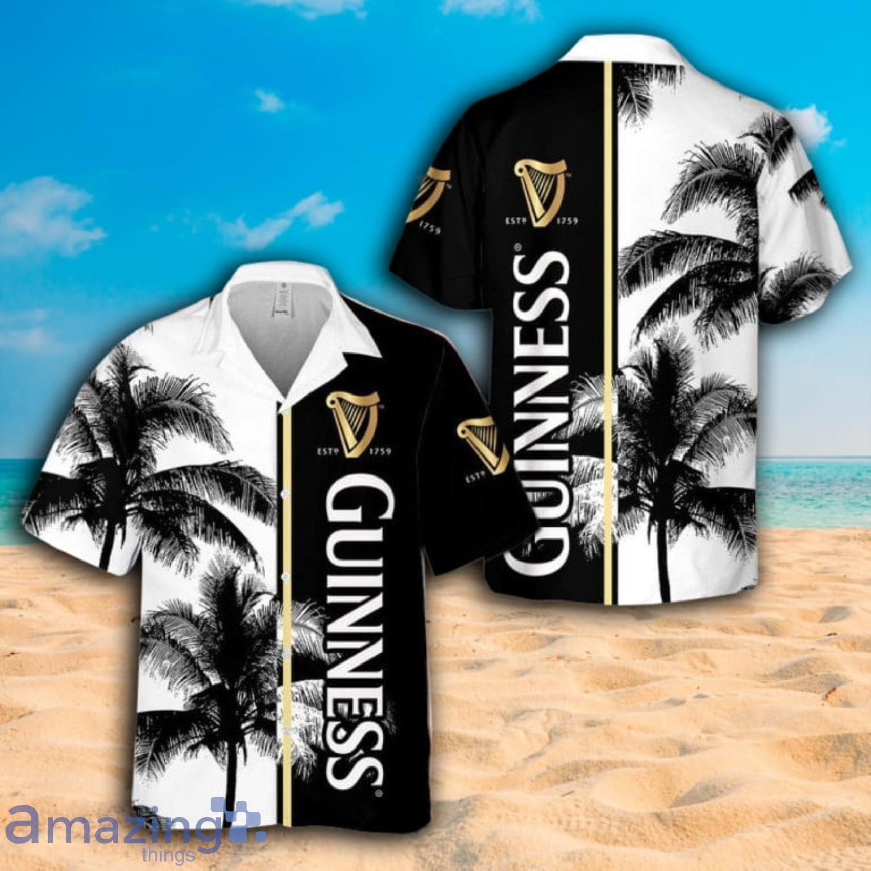 Guinness Palm Black And White Short Sleeve Hawaiian Shirt Product Photo 1