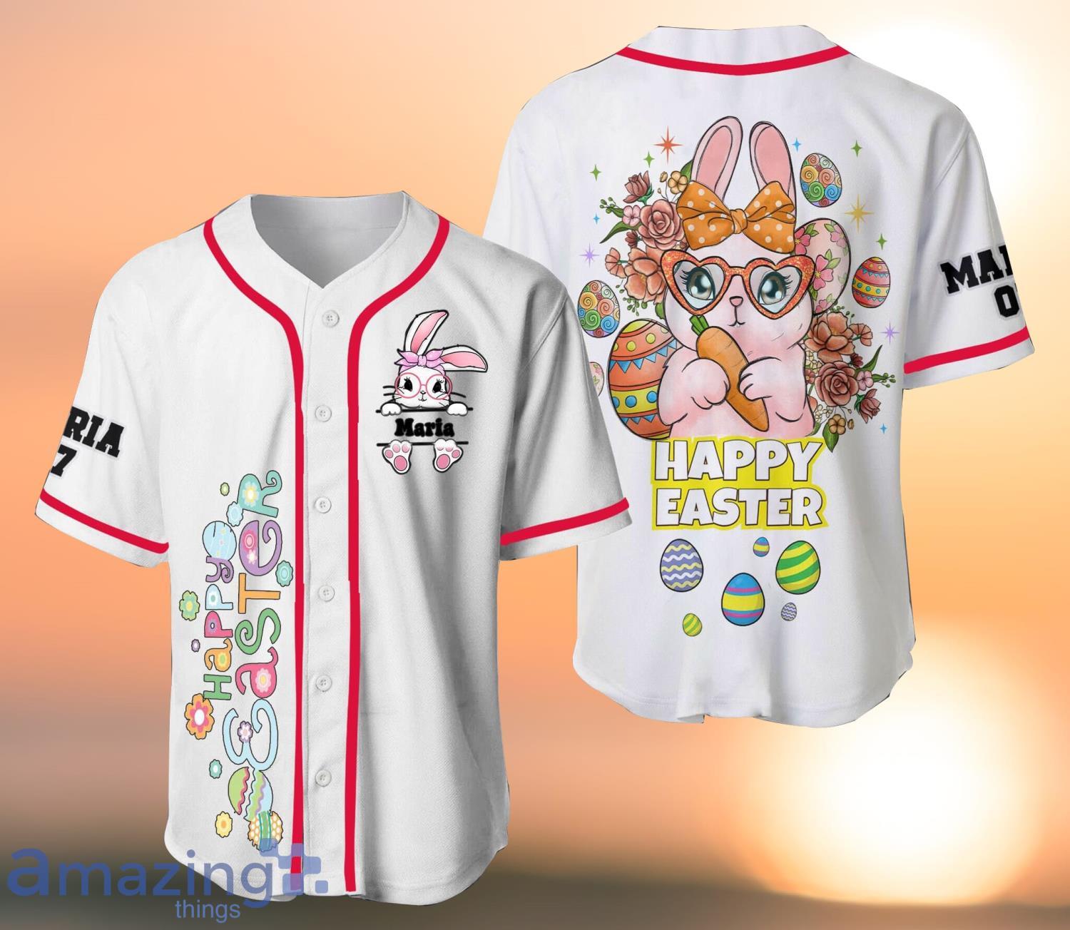 Happy Easter Rabbit Jersey Shirt Easter Bunny Jersey Shirt Custom Name Baseball Jersey Shirt Product Photo 1 Happy Easter Rabbit Jersey Shirt Easter Bunny Jersey Shirt Custom Name Baseball Jersey Shirt Product Photo 1