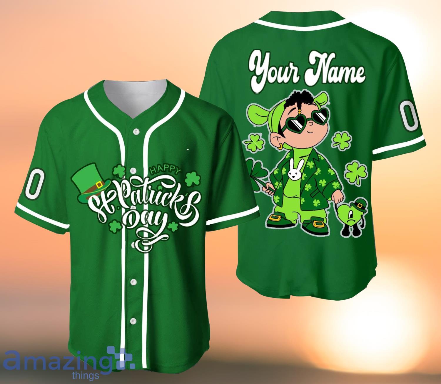 Happy St. Patrick's Day Bad Bunny St. Patrick's Day Benito Custom Name And  Number Baseball Jersey Shirt