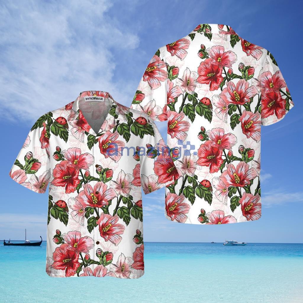 Hibiscus With Ladybug Seamless Pattern Hawaiian Shirt - Hibiscus With Ladybug Seamless Pattern Hawaiian Shirt