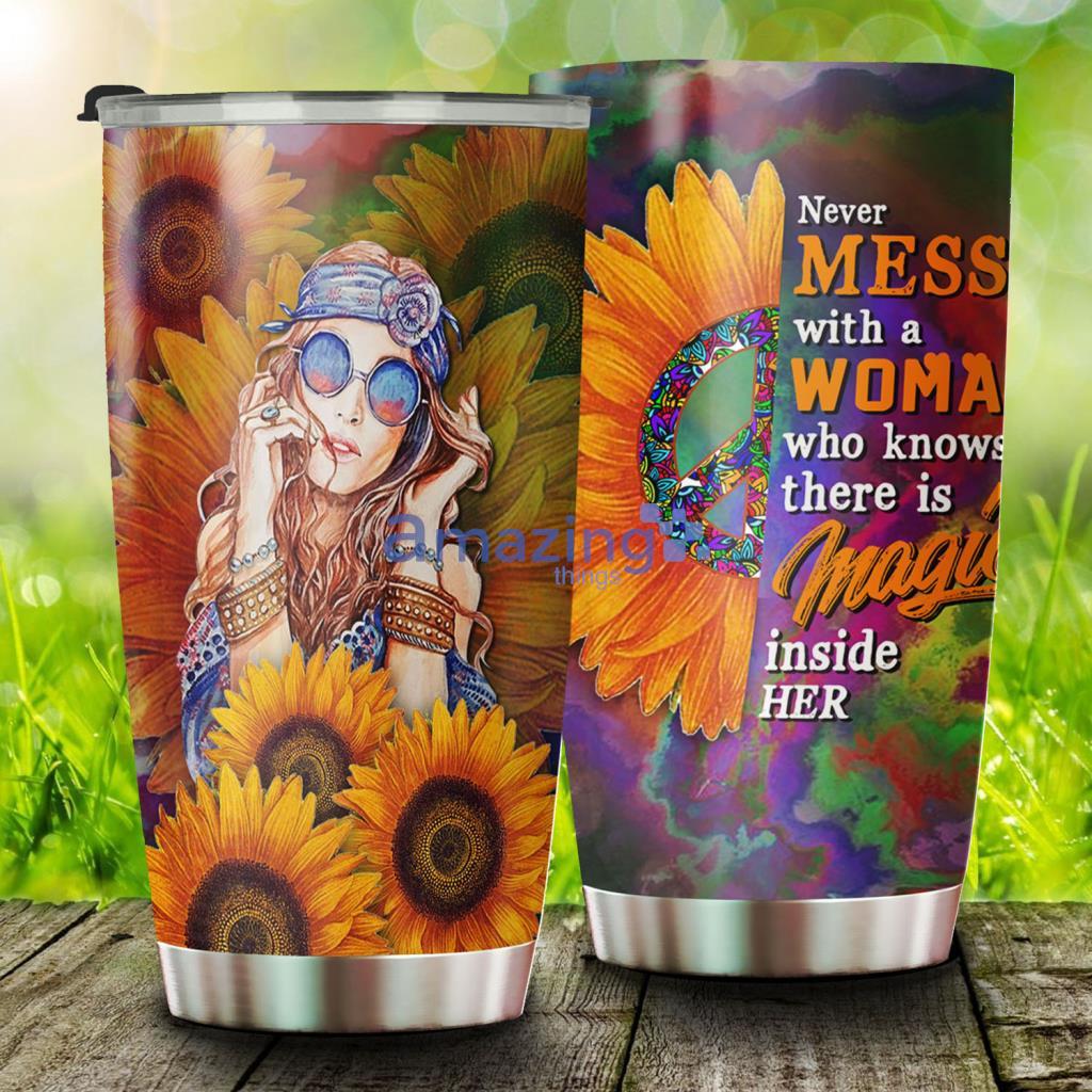 Hippie Sunflower Woman Stainless Steel Tumbler - Hippie Sunflower Woman Stainless Steel Tumbler