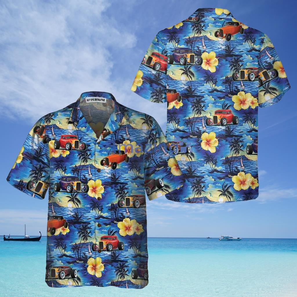 Hod Rod And Tropical Hibiscus Pattern Hawaiian Shirt - Hod Rod And Tropical Hibiscus Pattern Hawaiian Shirt