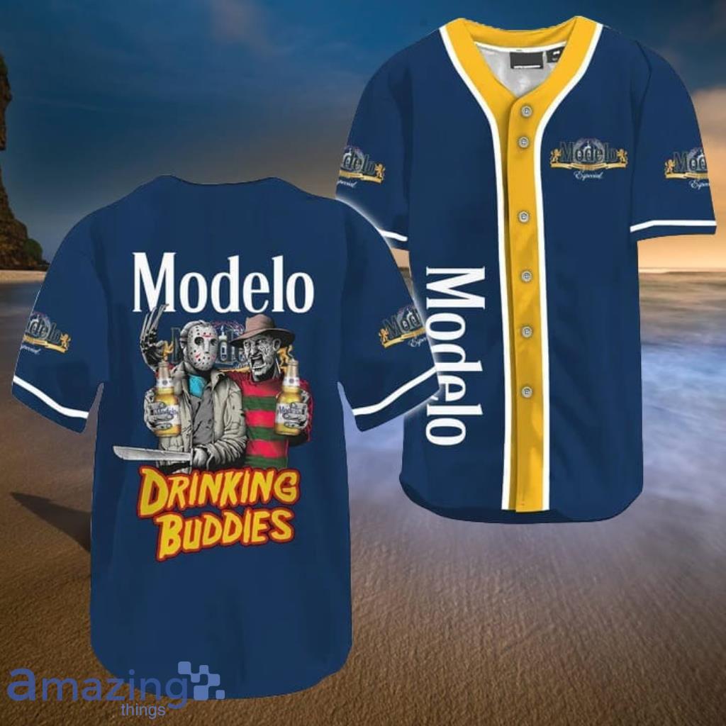 Horror Freddy Jason Drinking Buddies Modelo Beer Halloween Baseball Jersey Shirt - Horror Freddy Jason Drinking Buddies Modelo Beer Halloween Baseball Jersey Shirt