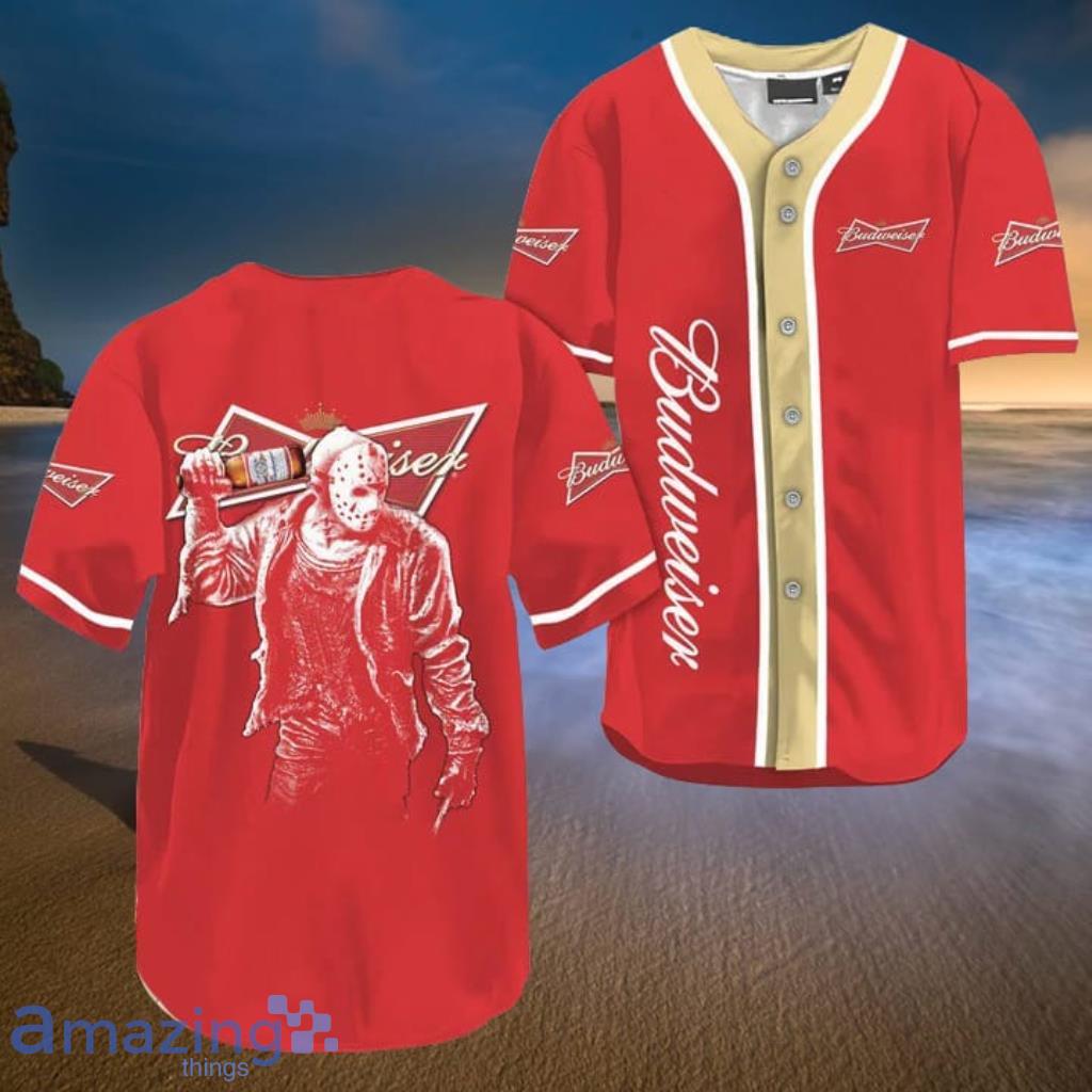 Horror Jason Voorhees Budweiser Beer Halloween Baseball Jersey Shirt - Horror Jason Voorhees Budweiser Beer Halloween Baseball Jersey Shirt