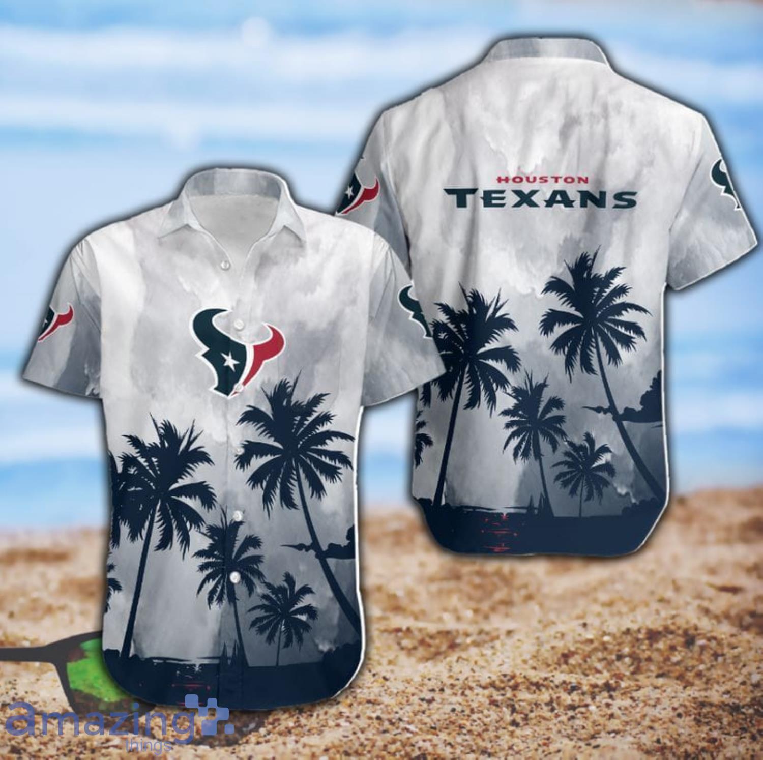 Houston Texans Coconut Trees NFL Short Sleeve Hawaiian Shirt Product Photo 1
