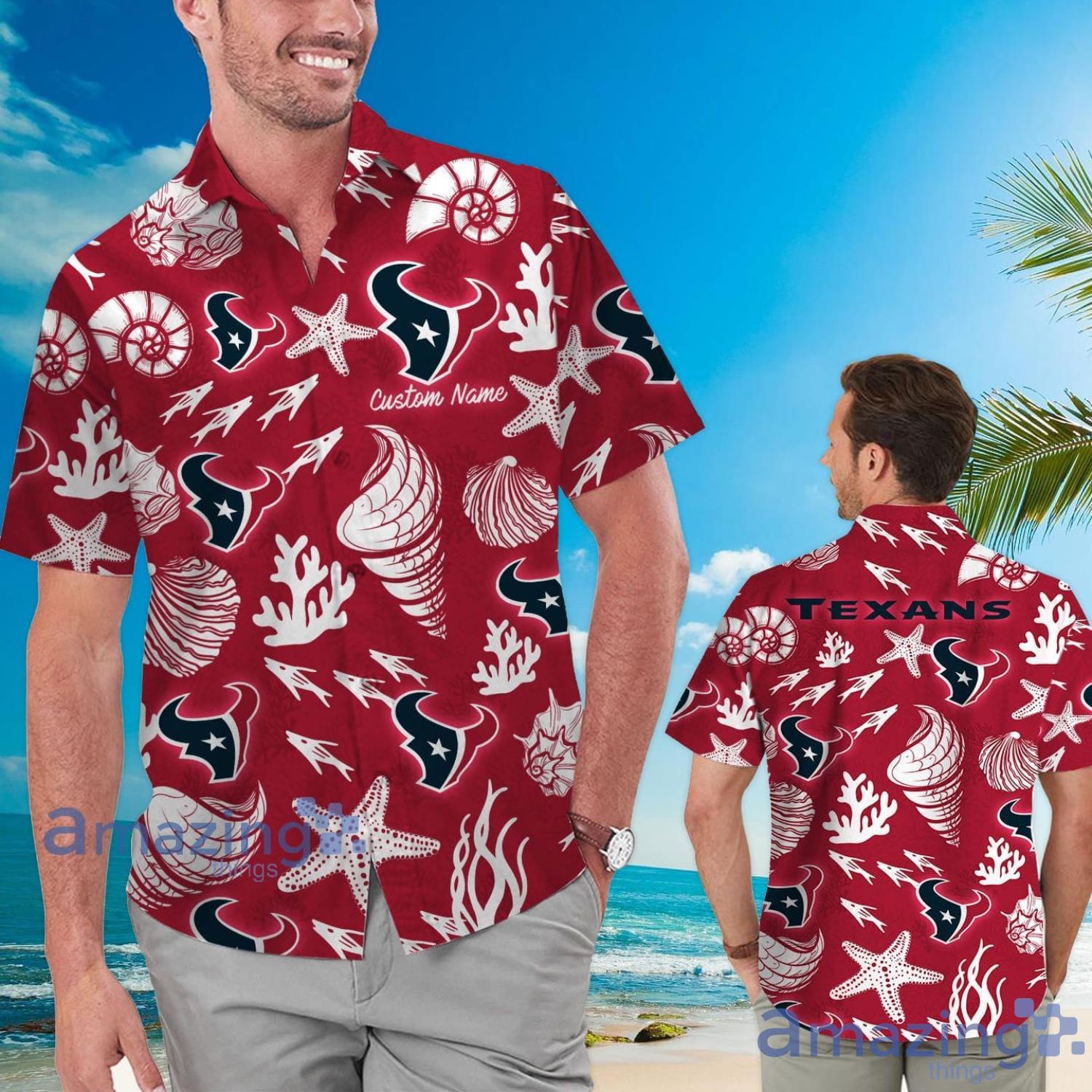 Houston Texans Custom Name Shells Starfish Parttern Hawaiian Shirt For Men And Women Product Photo 1