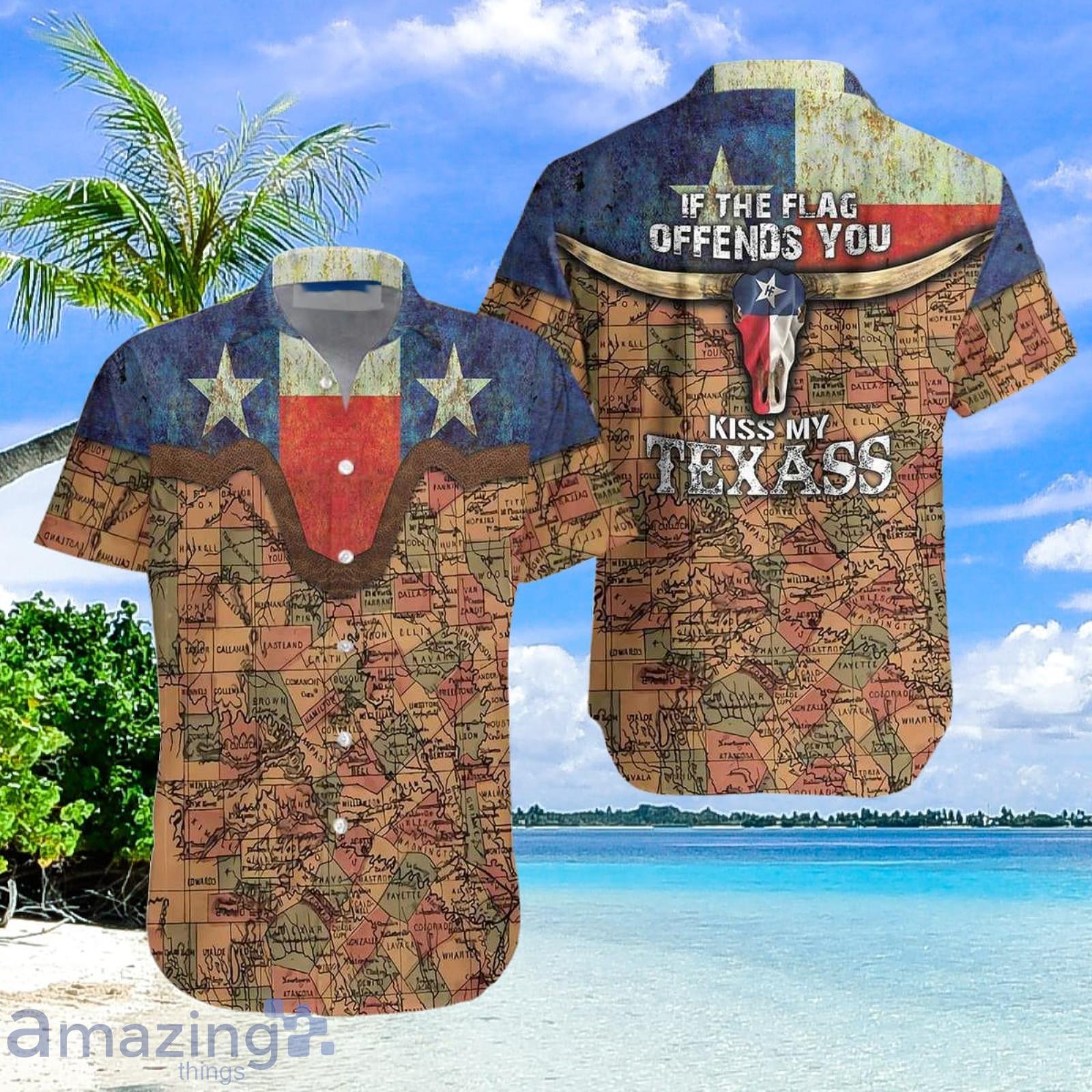 If The Flag Offends You Kiss My Texas Unisex Aloha Hawaiian Shirt Summer Gift Product Photo 1