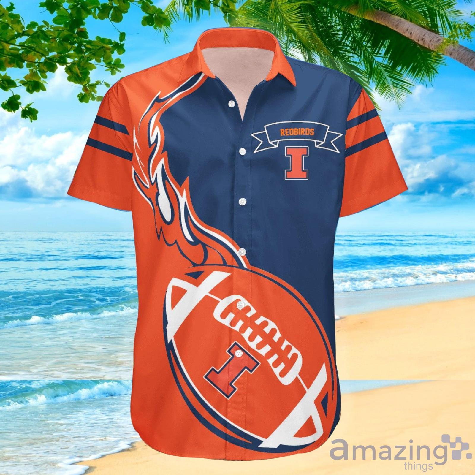 Illinois State Redbirds Ncaa Flame Ball Hawaiian Shirt For Fans image Illinois State Redbirds Ncaa Flame Ball Hawaiian Shirt For Fans Product Photo 2