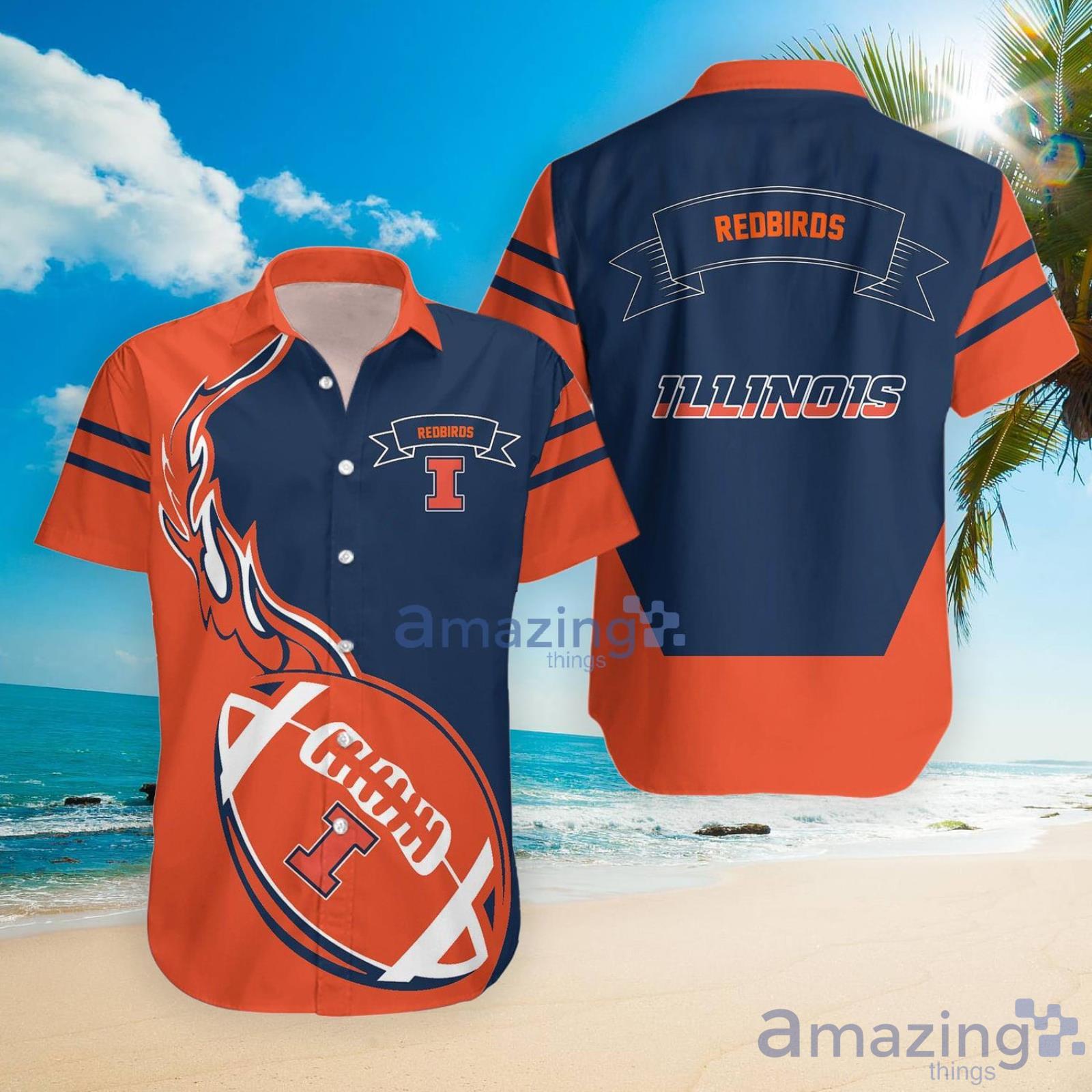 Illinois State Redbirds Ncaa Flame Ball Hawaiian Shirt For Fans image Illinois State Redbirds Ncaa Flame Ball Hawaiian Shirt For Fans Product Photo 3