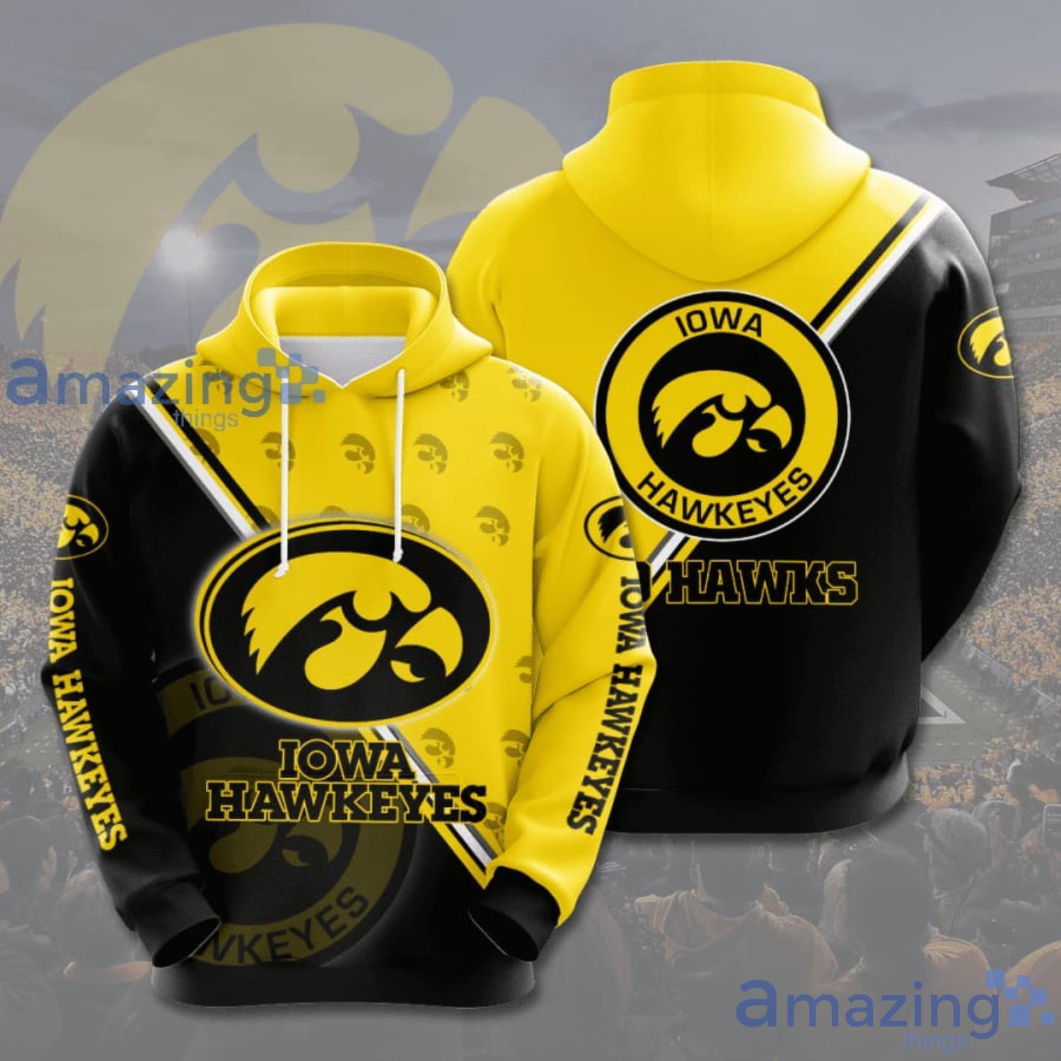 Iowa Hawkeyes All Over print Black And Yelllow 3D Hoodie Product Photo 1