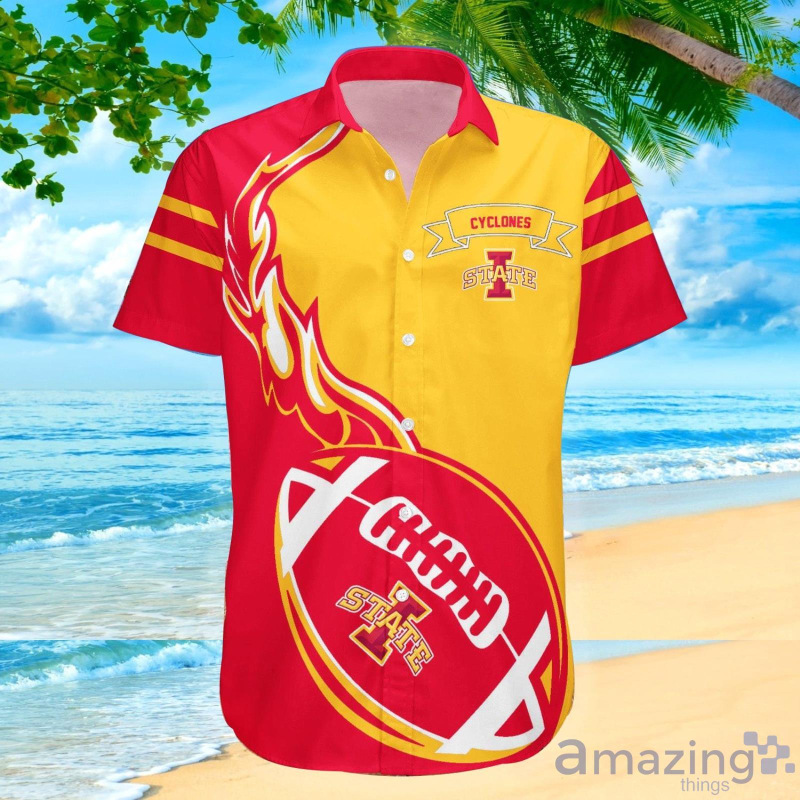 Iowa State Cyclones Ncaa Flame Ball Hawaiian Shirt For Fans image Iowa State Cyclones Ncaa Flame Ball Hawaiian Shirt For Fans Product Photo 2