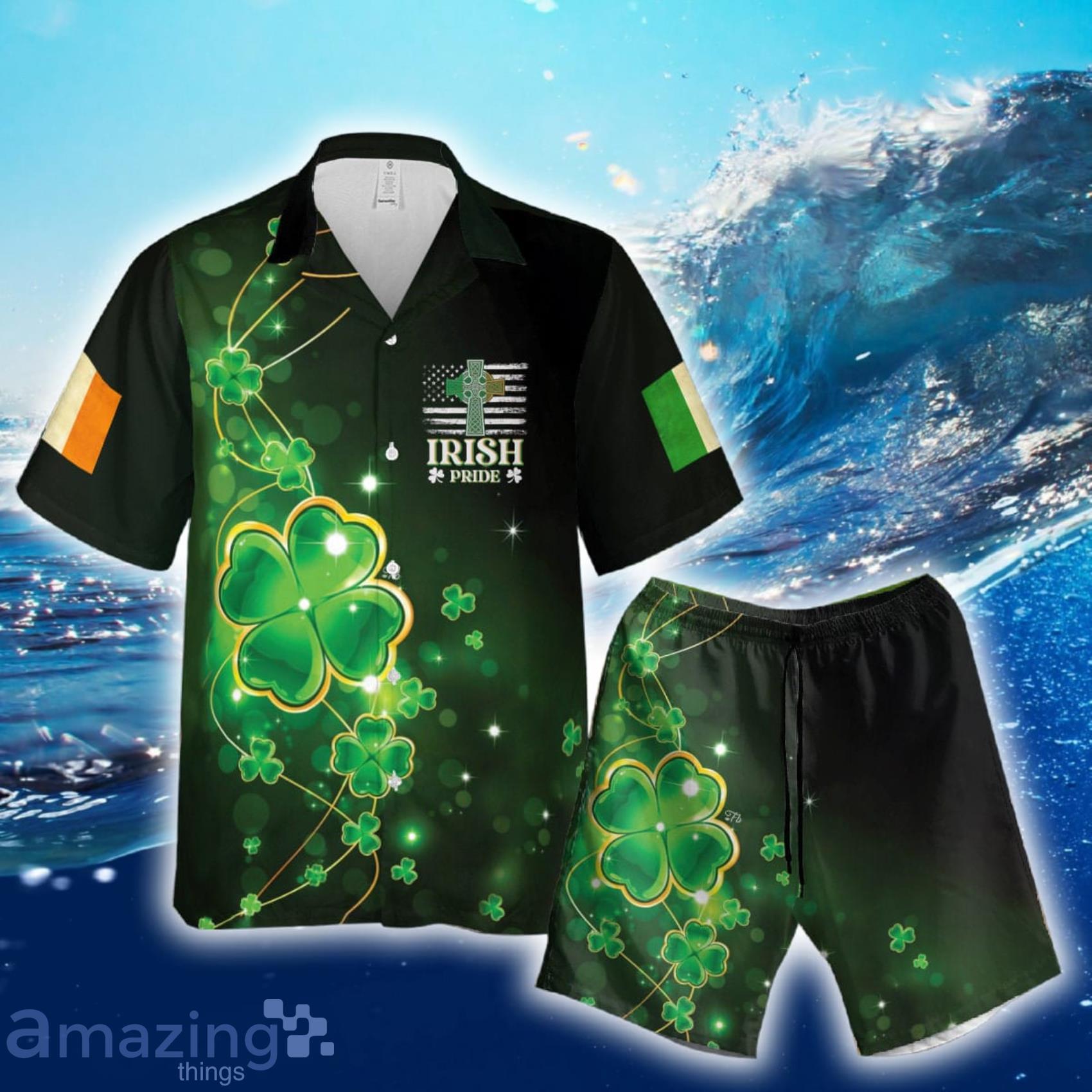 Irish Pride American Flag Shamrock Clover Hawaii Shirt And Short Product Photo 1