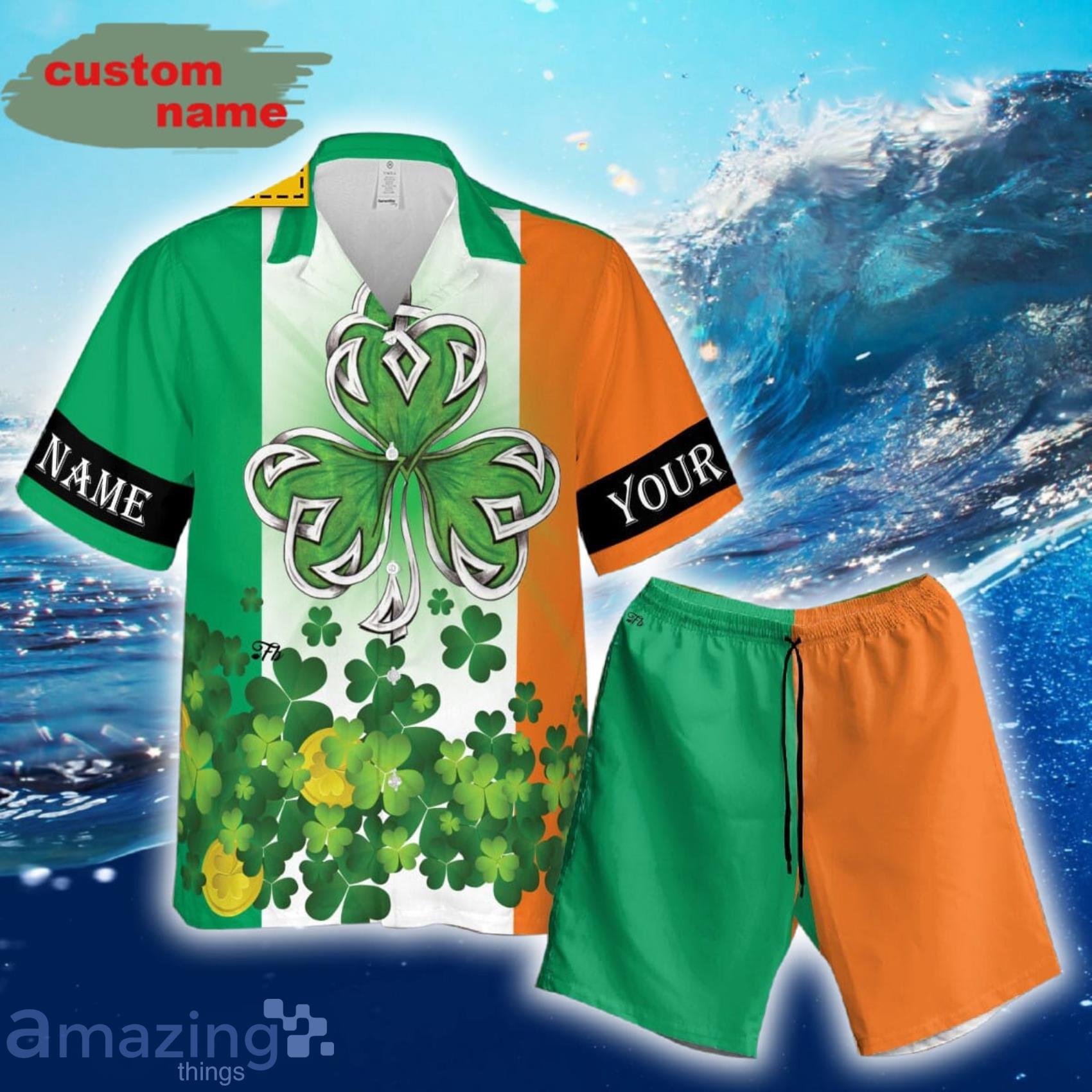Irish Shamrock Short Sleeve Hawaiian Shirt And Beach Short Product Photo 1