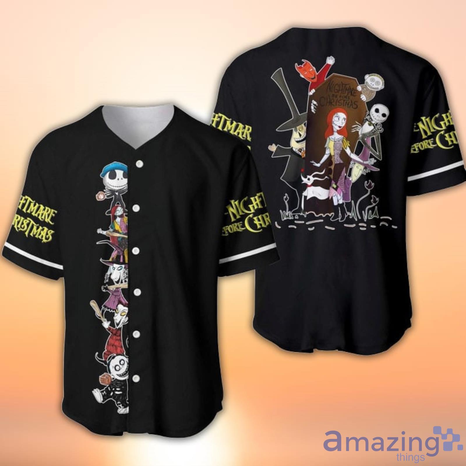 Jack & Sally The Nightmare Before Christmas All Over Print Black Baseball Jersey Shirt Shirt image Jack & Sally The Nightmare Before Christmas All Over Print Black Baseball Jersey Shirt Shirt Product Photo 2