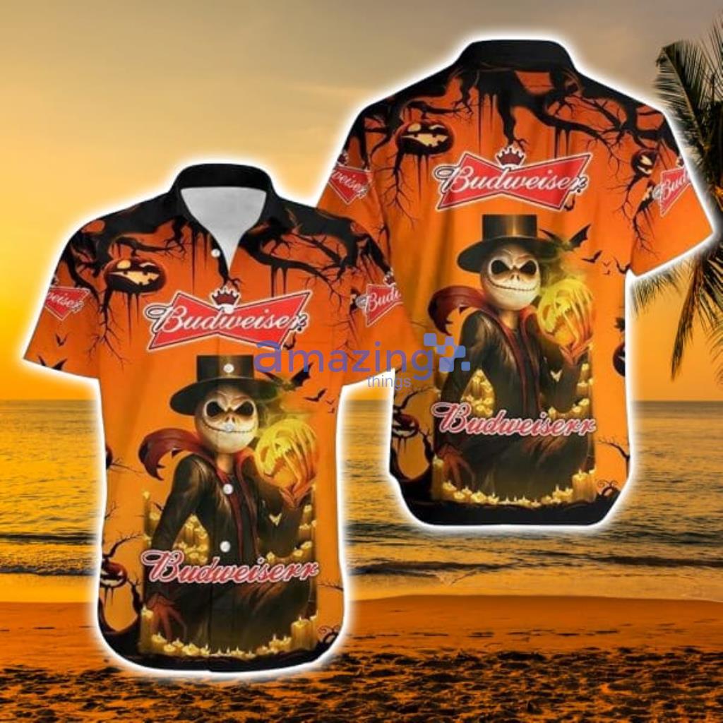 Jack Skellington Budweiser Halloween Hawaiian Shirt - Jack Skellington Budweiser Halloween Hawaiian Shirt - Home Decor, Personalized Gifts for Every Occasion