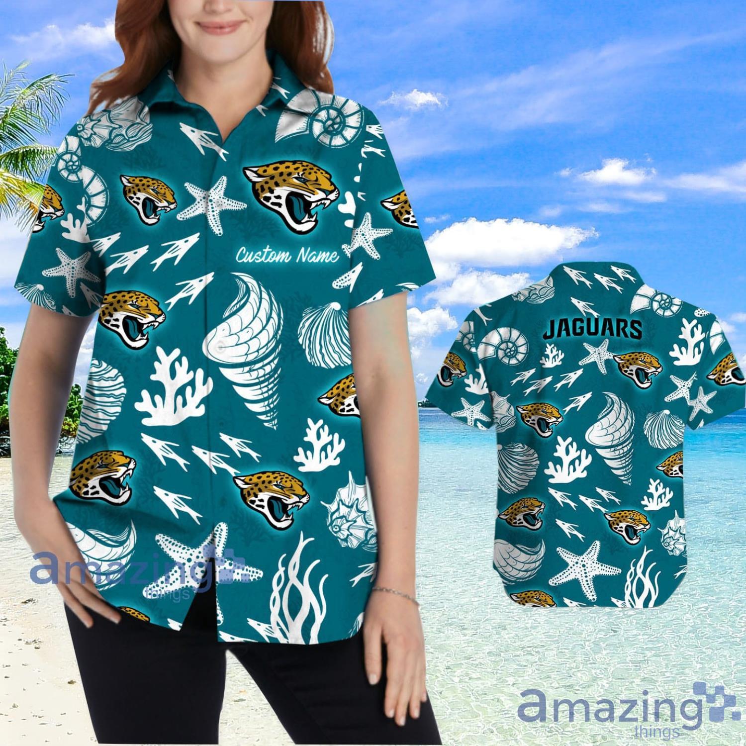 Jacksonville Jaguars Custom Name Shells Starfish Parttern Hawaiian Shirt  For Men And Women