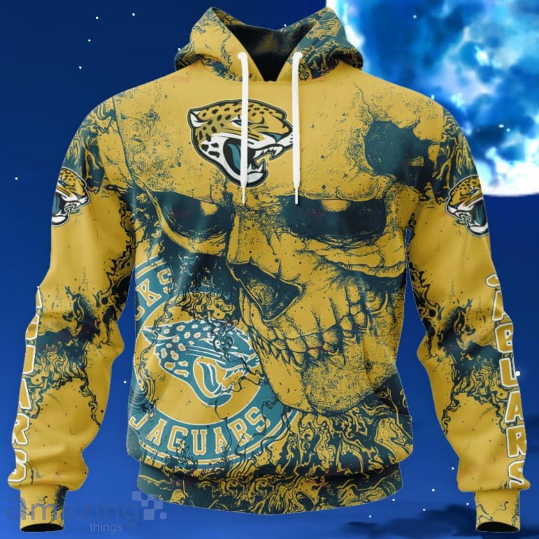 NFL Jacksonville Jaguars Skull Yellow Hoodie, Zip Hoodie 3D All Over Print  For Fans