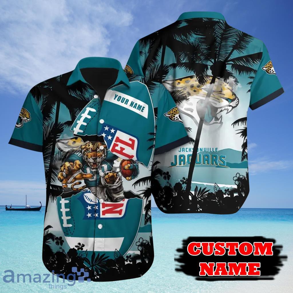 Jacksonville Jaguars NFL Custom Name Tropical Coconuts Tree Hawaiian Shirt - Jacksonville Jaguars NFL Custom Name Tropical Coconuts Tree Hawaiian Shirt