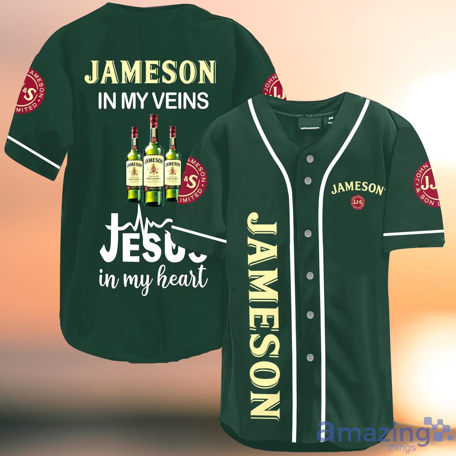 Jameson In My Veins Jesus In My Heart Green Baseball Jersey Shirt Product Photo 1 Jameson In My Veins Jesus In My Heart Green Baseball Jersey Shirt Product Photo 1