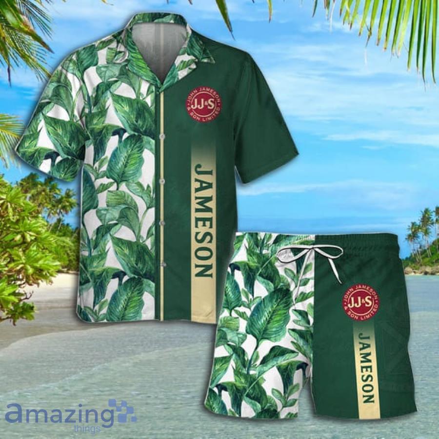 Jameson Irish Whiskey Tropical Leaf Short Sleeve Hawaiian Shirt And Short Product Photo 1