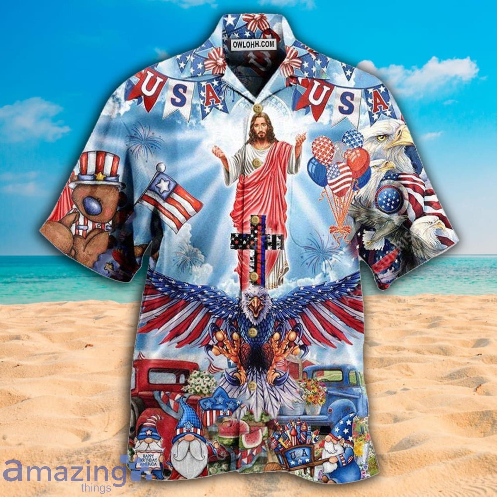 Jesus America Patriotism Hawaiian Shirt For Men And Women image Jesus America Patriotism Hawaiian Shirt For Men And Women Product Photo 2