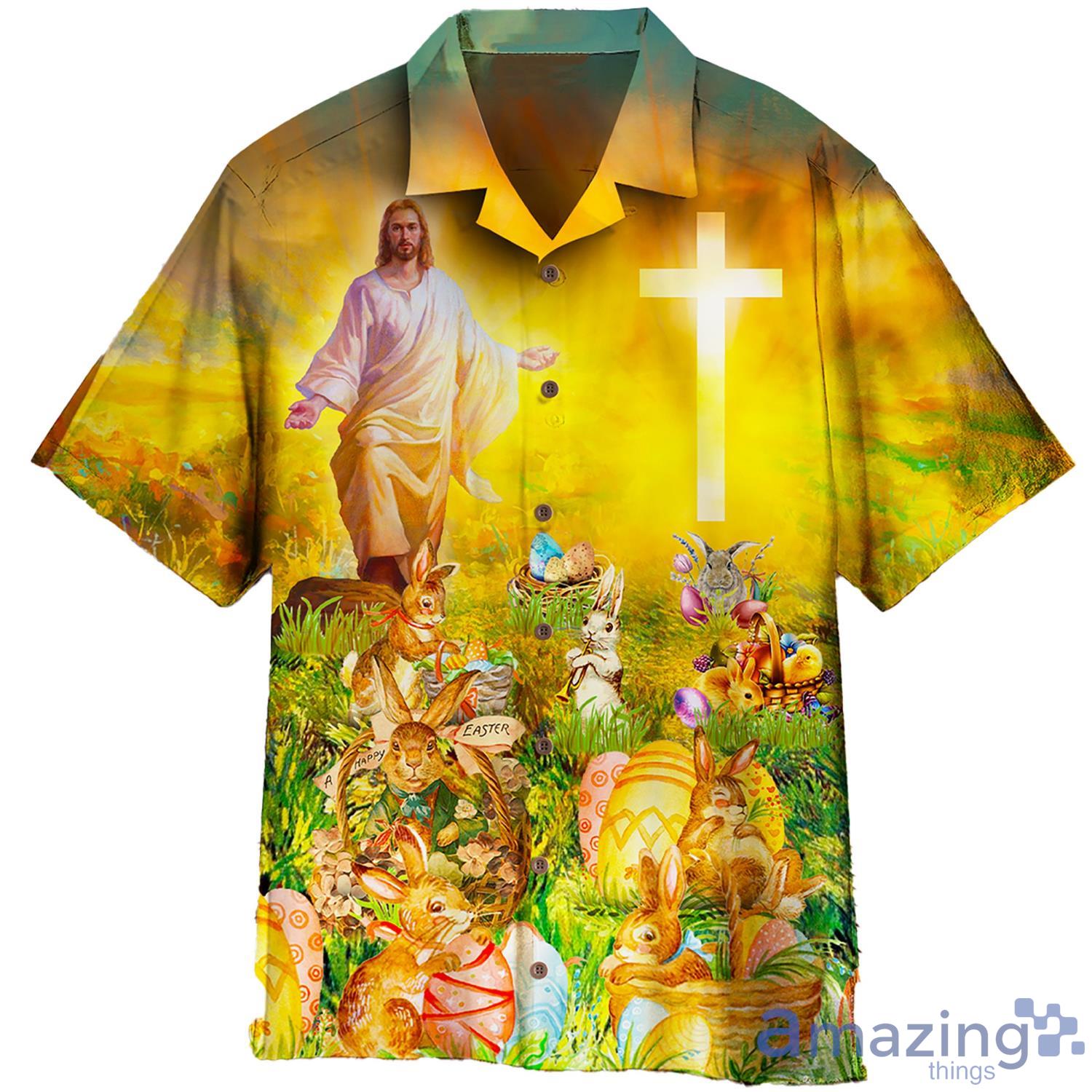 Jesus Christ With Easter Bunny Aloha Hawaiian Shirt Product Photo 1