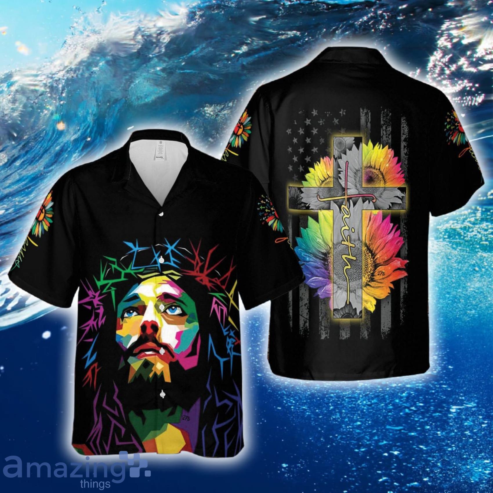 Jesus Colorful Jesus Portrait Hawaiian Shirt And Short image Jesus Colorful Jesus Portrait Hawaiian Shirt And Short Product Photo 2