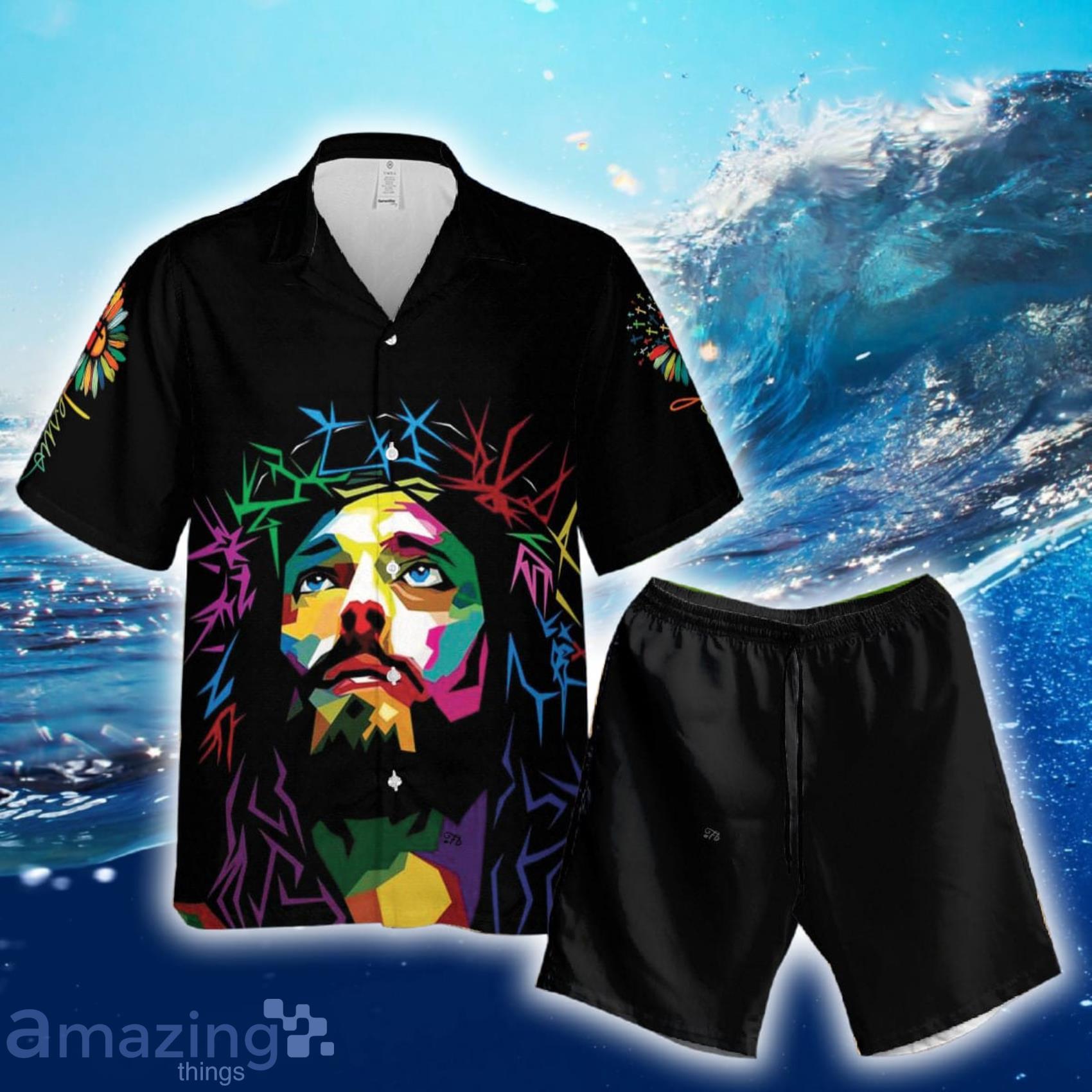 Jesus Colorful Jesus Portrait Hawaiian Shirt And Short Product Photo 1