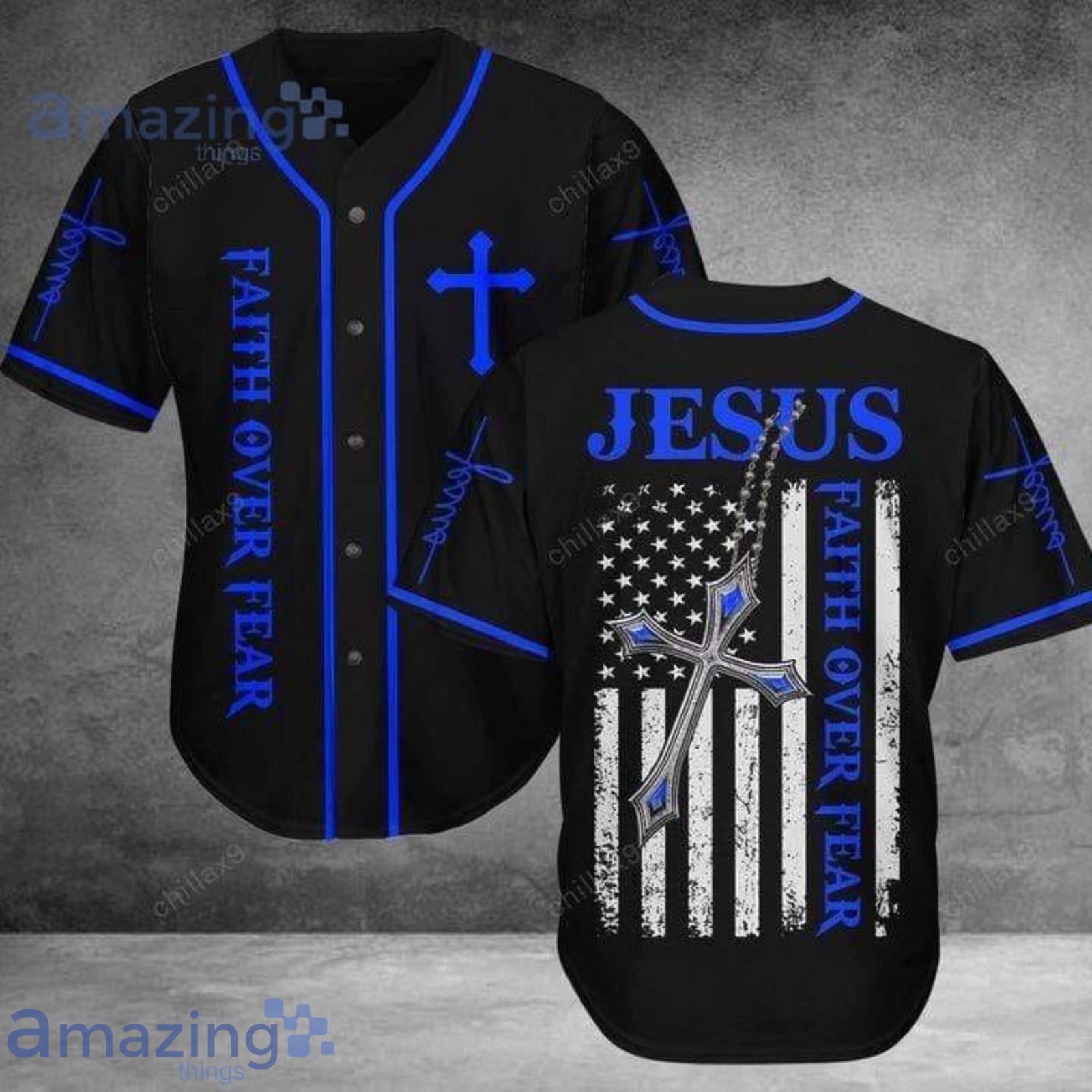 Jesus Faith Over Fear Black The Blue Baseball Jersey Shirt Product Photo 1
