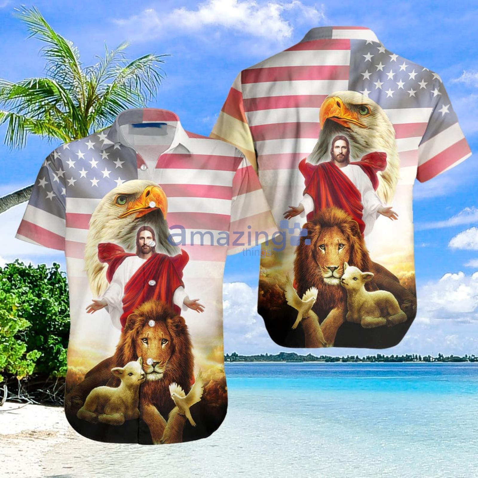 Jesus Lion American Flag Aloha Hawaiian Shirt Summer Gift For Men And Women Product Photo 1