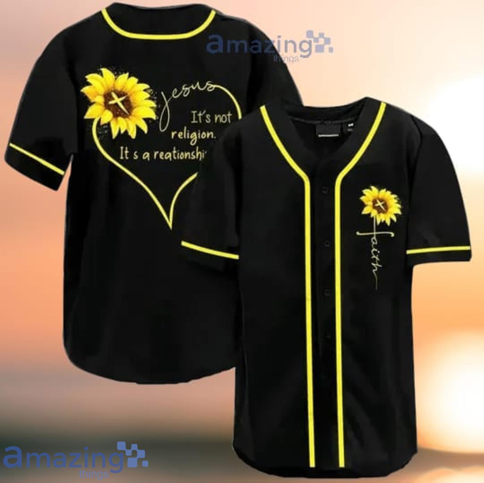 Jesus Sunflower It'S Not A Religion, It'S A Relationship Baseball Jersey Shirt Product Photo 1