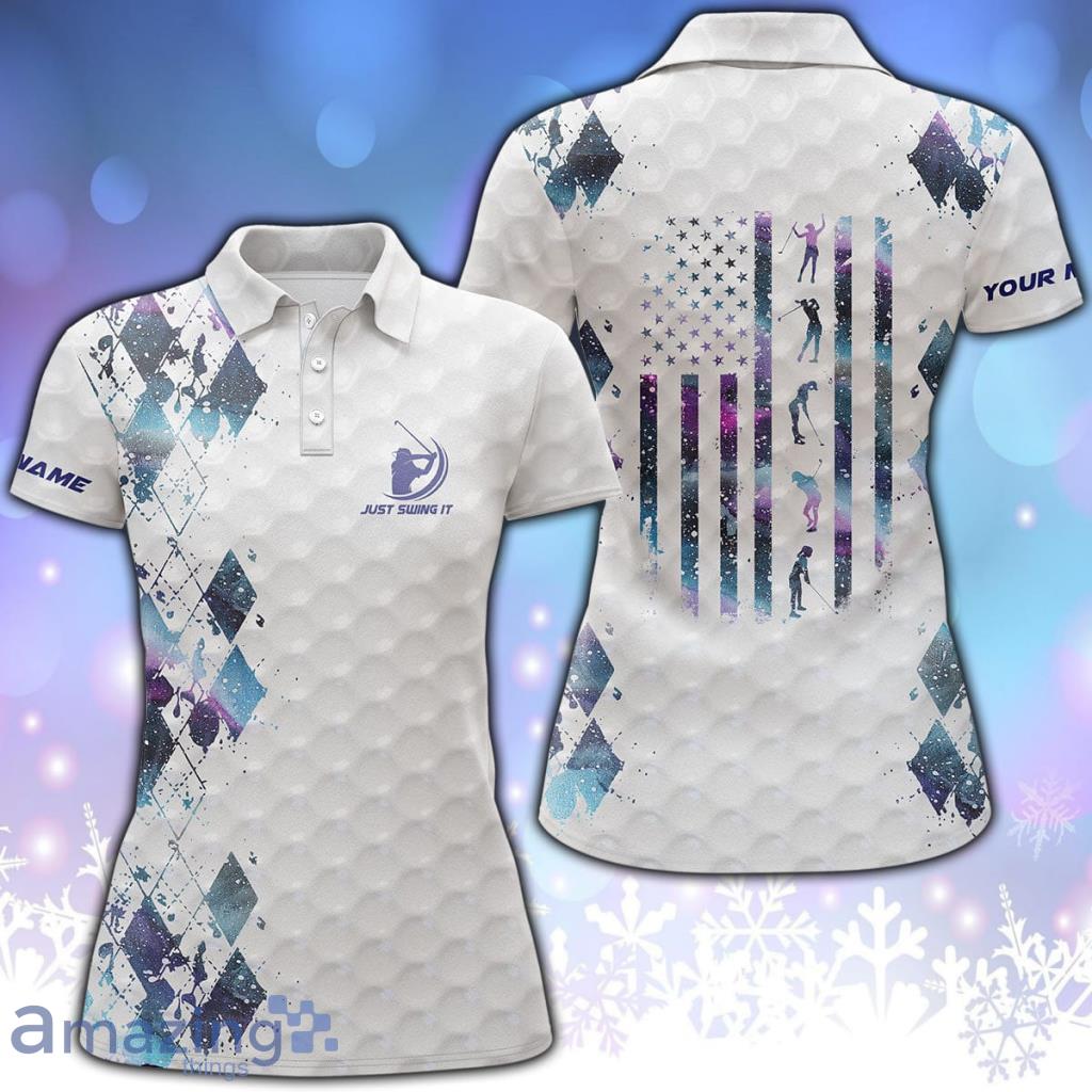 Just Swing It American Flag Patriotic Custom Name Blue Galaxy Women Golf Shirt - Womens golf polo shirt Just swing it American flag patriotic custom name blue galaxy women golf shirt NQS3673_5917