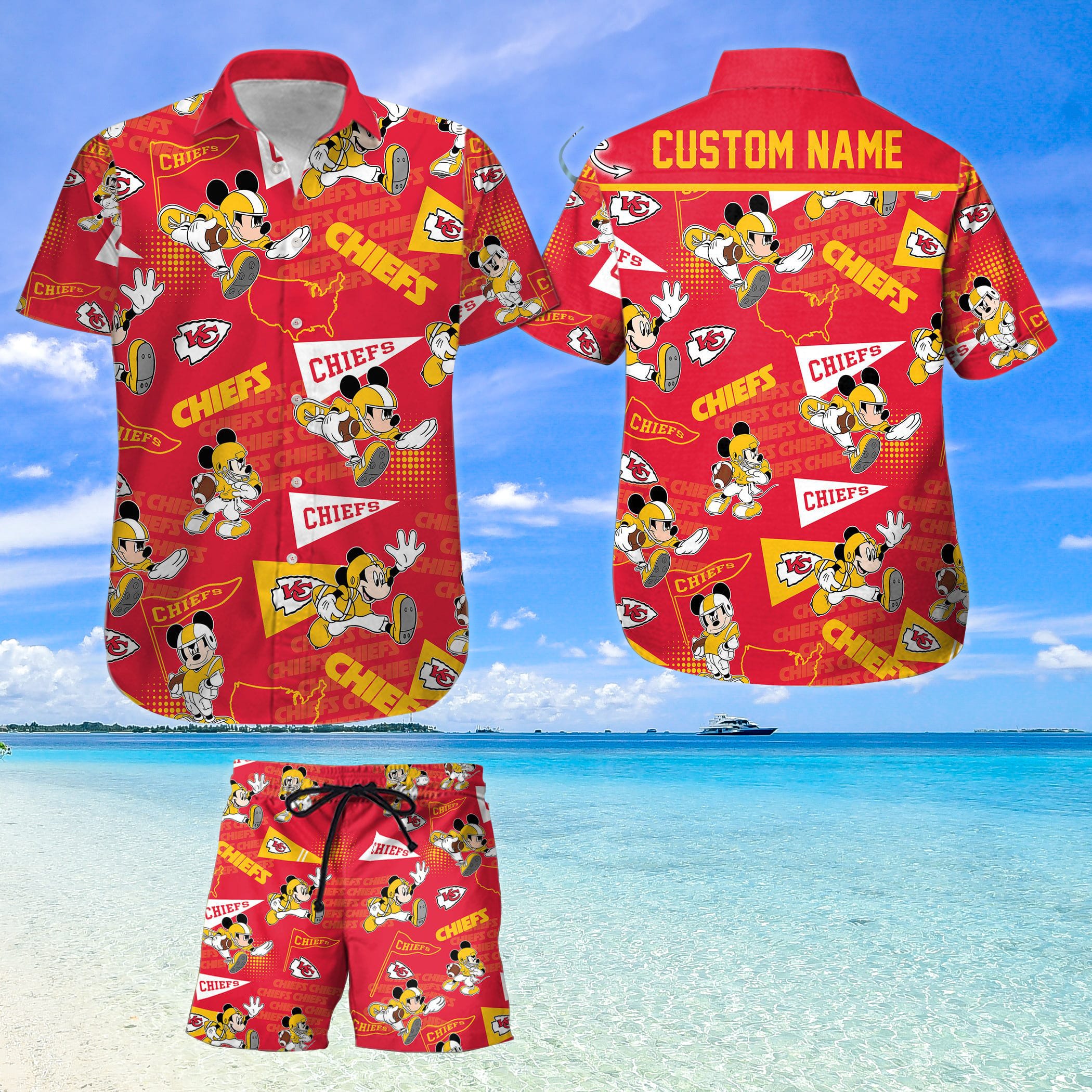 Kansas City Chiefs Mickey Lover Custom Name For Fans Hawaiian Shirt And Shorts Product Photo 1